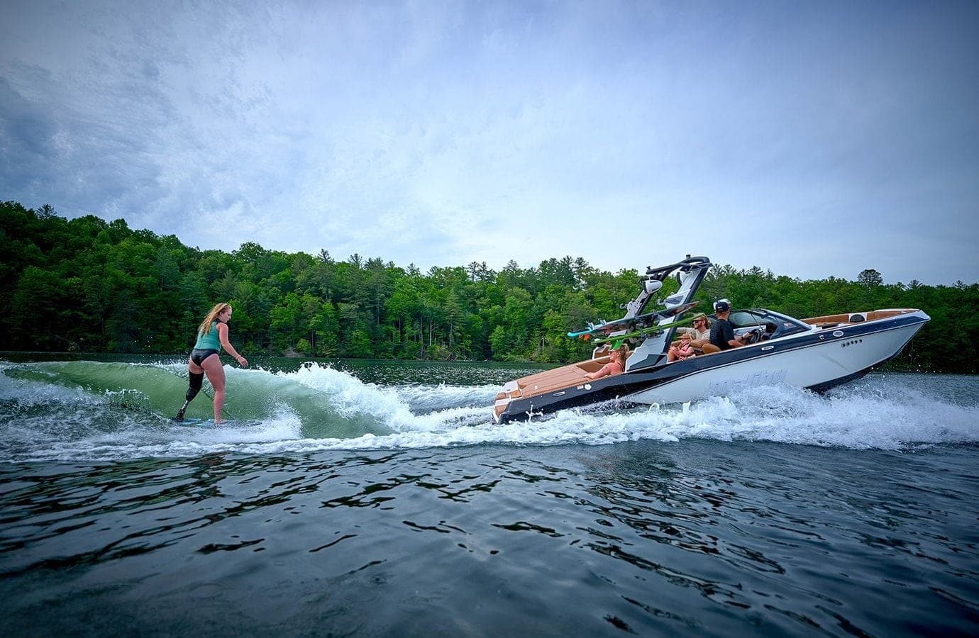 A Malibu 21 LX pulling a surfer